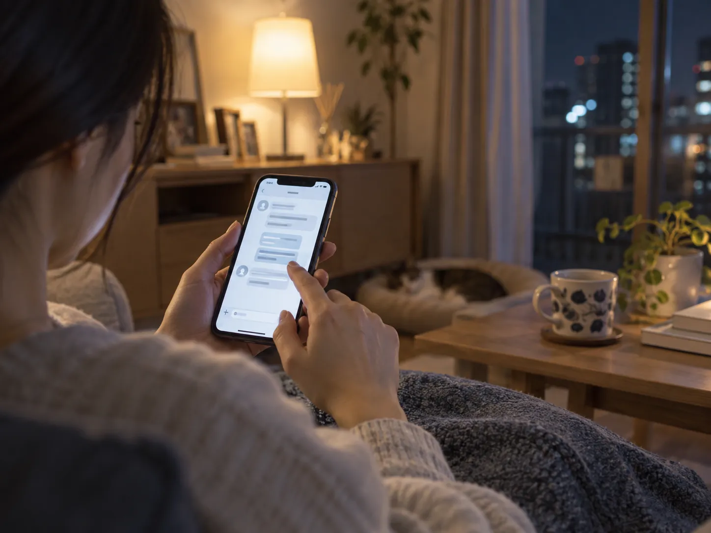 夜、家でスマホから問い合わせる人