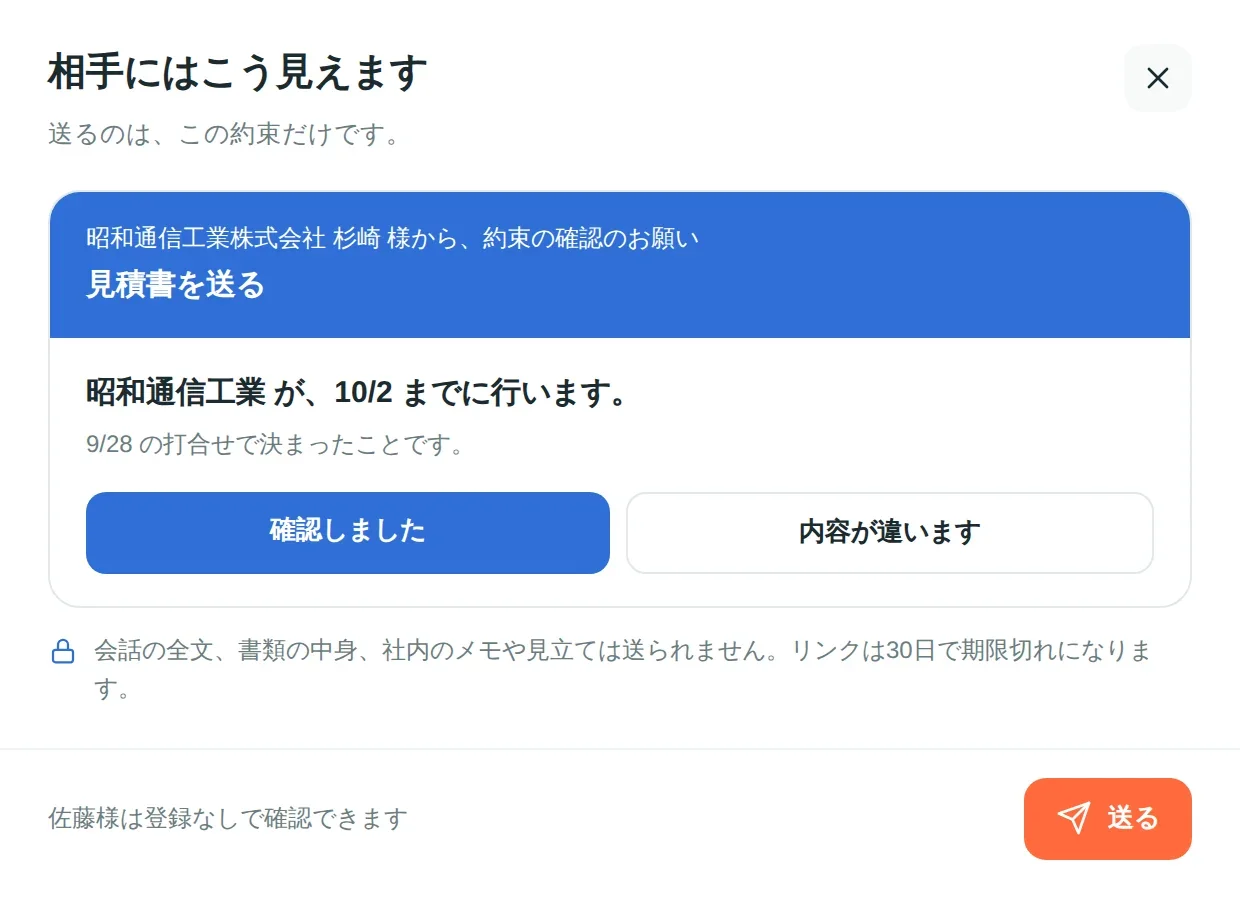 相手にはこう見えます。約束の確認のお願い